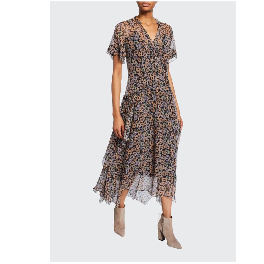 Coach Long Bob Floral-Print Hankerchief Dress